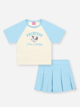 CONJUNTO INFANTIL CINTI BLUSA COM ESTAMPA PRINCESS COM PAETÊ E SHORT - SAIA - 12727