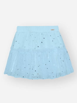 CONJUNTO INFANTIL CINTI BLUSA COM LAÇO E SAIA EM TULE BRILHO E CORAÇÕES - 10481