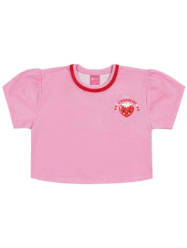 CONJUNTO INFANTIL CINTI BLUSA CROPEED E SHORT EM MOLETINHO ACOMPANHA MOCHILA STRAWBERRY - 12160