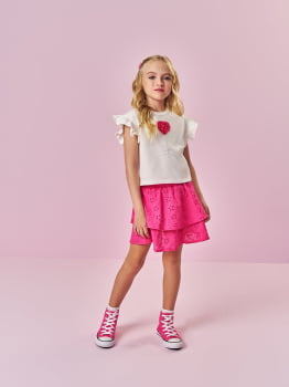 CONJUNTO INFANTIL CINTI BLUSA EM MEIA MALHA E SAIA EM LESIE - 12797 CONJUNTO INFANTIL CINTI BLUSA EM MEIA MALHA E SAIA EM LESIE - 12797
