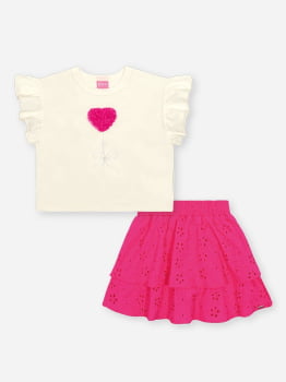 CONJUNTO INFANTIL CINTI BLUSA EM MEIA MALHA E SAIA EM LESIE - 12797