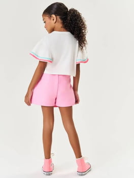 CONJUNTO INFANTIL CINTI BLUSA CROPPED COM ESTAMPA DE BORBOLETA E SHORT SAIA - 12248