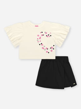 CONJUNTO INFANTIL CINTI BLUSA CROPPED COM POMPOM E SHORT-SAIA - 12729 CONJUNTO INFANTIL CINTI BLUSA CROPPED COM POMPOM E SHORT-SAIA - 12729