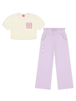 CONJUNTO INFANTIL CINTI BLUSA CROPPED E CALÇA WIDE LEG - 12055