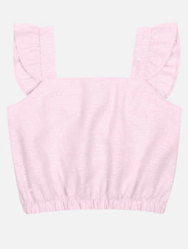 CONJUNTO INFANTIL CINTI BLUSA CROPPED E SAIA EM SARJA ROSA COM BRILHO - 12258