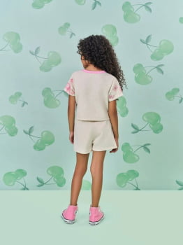 CONJUNTO INFANTIL CINTI BLUSA CROPPED E SHORT EM MOLETOM LINHO ESTAMPA BORBOLETAS - 12549