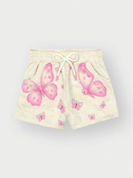 CONJUNTO INFANTIL CINTI BLUSA CROPPED E SHORT EM MOLETOM LINHO ESTAMPA BORBOLETAS - 12549