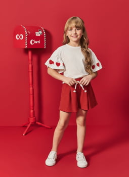 CONJUNTO INFANTIL CINTI BLUSA CROPPED EM MEIA MALHA COM CORAÇÕES E SHORT COM GLITTER - 12715 CONJUNTO INFANTIL CINTI BLUSA CROPPED EM MEIA MALHA COM CORAÇÕES E SHORT COM GLITTER - 12715
