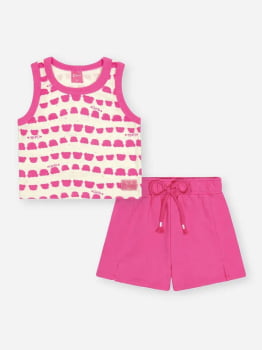 CONJUNTO INFANTIL CINTI BLUSA CROPPED EM NEW STRETCH E SHORT EM MOLETINHO - 012262610