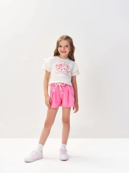 CONJUNTO INFANTIL CINTI BLUSA CROPPED ESTAMPA URSINHO E SHORT - 12545