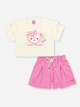 CONJUNTO INFANTIL CINTI BLUSA CROPPED ESTAMPA URSINHO E SHORT - 12545