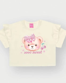 CONJUNTO INFANTIL CINTI BLUSA CROPPED ESTAMPA URSINHO E SHORT - 12545