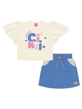 CONJUNTO INFANTIL CINTI BLUSA CROPPED ESTAMPADA E SHORT SAIA - 12118