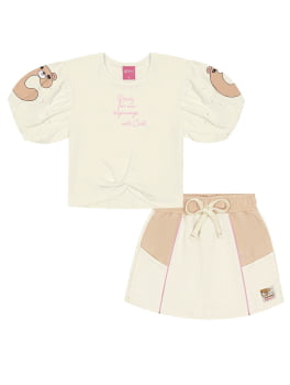 CONJUNTO INFANTIL CINTI BLUSA CROPPED ESTAMPADA E SHORT SAIA - 12121