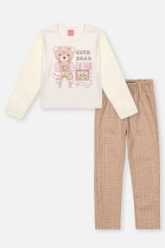 CONJUNTO INFANTIL CINTI BLUSA CUTE E CALÇA BEGE - 12403