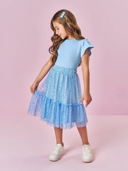 CONJUNTO INFANTIL CINTI BLUSA E SAIA MIDI EM TULE COM CORAÇÕES E BRILHO - 12656 CONJUNTO INFANTIL CINTI BLUSA E SAIA MIDI EM TULE COM CORAÇÕES E BRILHO - 12656