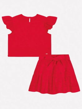 CONJUNTO INFANTIL CINTI BLUSA E SAIA SHORT EM LAISE CORAÇÕES - 12257