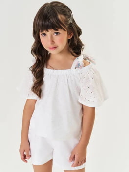 CONJUNTO INFANTIL CINTI BLUSA E SHORT EM LAISE FLORAL - 12241