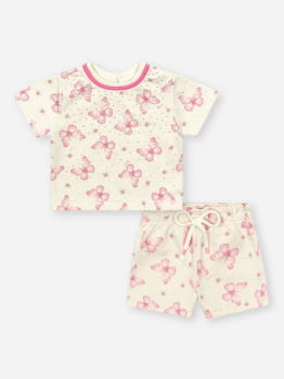 CONJUNTO INFANTIL CINTI BLUSA E SHORT EM MOLETINHO COM ESTAMPA DE BORBOLETAS - 10423