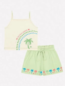 CONJUNTO INFANTIL CINTI BLUSA E SHORT ESTAMPA COQUEIROS - 12231