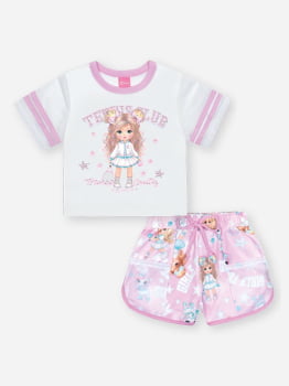 CONJUNTO INFANTIL CINTI BLUSA E SHORT ESTAMPA TENIS CLUB - 12707