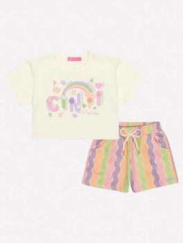 CONJUNTO INFANTIL CINTI BLUSA E SHORT ESTAMPADA ARCO - ÍRIS - 12228