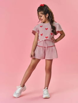 CONJUNTO INFANTIL CINTI BLUSA E SHORT LISTRAS COM CHEIRINHO TUTTI- FRUTTI - 12268