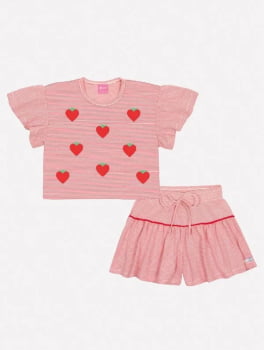 CONJUNTO INFANTIL CINTI BLUSA E SHORT LISTRAS COM CHEIRINHO TUTTI- FRUTTI - 12268