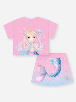 CONJUNTO INFANTIL CINTI BLUSA E SHORT - SAIA ESTAMPA DE SEREIA - 10425