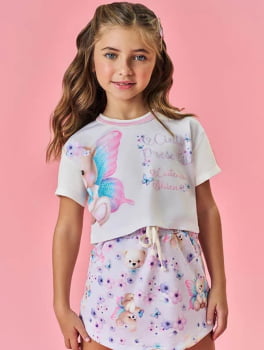 CONJUNTO INFANTIL CINTI BLUSA E SHORT - SAIA ESTAMPA DE URSINHO - 12251