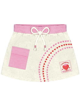 CONJUNTO INFANTIL CINTI BLUSA E SHORT SAIA STRAWBERRY GATINHA ACOMPANHA BOLSA - 12117