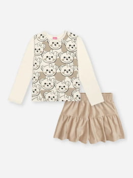 CONJUNTO INFANTIL CINTI BLUSA EM COTTON E SHORT EM VELUDO COTELÊ DE MALHA - 012262050