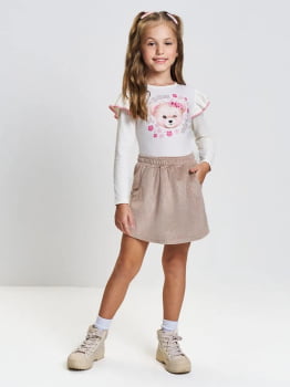 CONJUNTO INFANTIL CINTI BLUSA EM COTTON E SHORT SAIA EM VELUDO COM FÓIL - 012262060