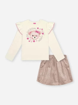 CONJUNTO INFANTIL CINTI BLUSA EM COTTON E SHORT SAIA EM VELUDO COM FÓIL - 012262060