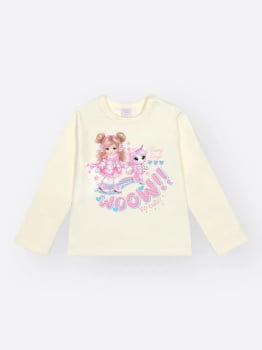 CONJUNTO INFANTIL CINTI BLUSA EM COTTON ESTAMPADA E SHORT-SAIA EM TWEED - 012260550