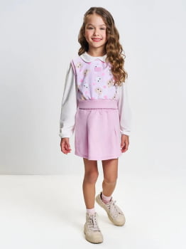 CONJUNTO INFANTIL CINTI BLUSA EM MEIA MALHA ACOMPANHA COLETE EM MOLECOTTON E SHORT - SAIA - 12941