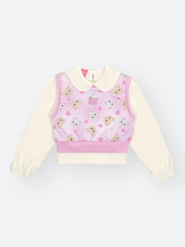 CONJUNTO INFANTIL CINTI BLUSA EM MEIA MALHA ACOMPANHA COLETE EM MOLECOTTON E SHORT - SAIA - 12941