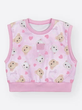 CONJUNTO INFANTIL CINTI BLUSA EM MEIA MALHA ACOMPANHA COLETE EM MOLECOTTON E SHORT - SAIA - 12941