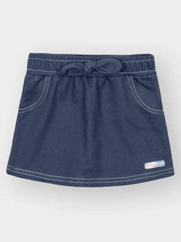 CONJUNTO INFANTIL CINTI BLUSA EM MEIA MALHA ESTAMPADA E SHORT - SAIA JEANS - 10431