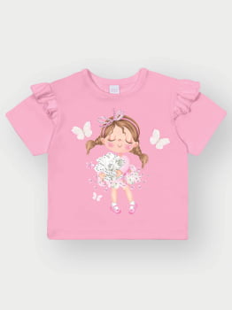 CONJUNTO INFANTIL CINTI BLUSA EM MEIA MALHA ESTAMPADA E SHORT - SAIA JEANS - 10431
