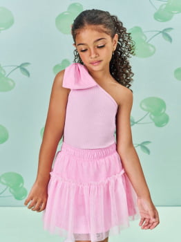CONJUNTO INFANTIL CINTI BLUSA EM RIBANA E SAIA EM TULE COM BRILHO - 12629