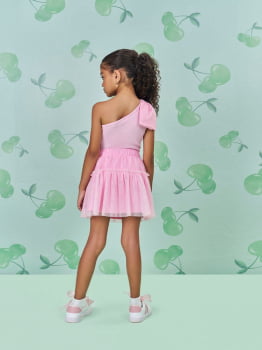 CONJUNTO INFANTIL CINTI BLUSA EM RIBANA E SAIA EM TULE COM BRILHO - 12629