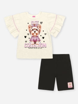 CONJUNTO INFANTIL CINTI BLUSA ESTAMPA DE CACHORRINHA E SHORT CICLISTA - 12580
