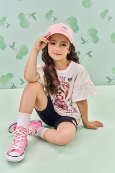 CONJUNTO INFANTIL CINTI BLUSA ESTAMPA DE CACHORRINHA E SHORT CICLISTA - 12580