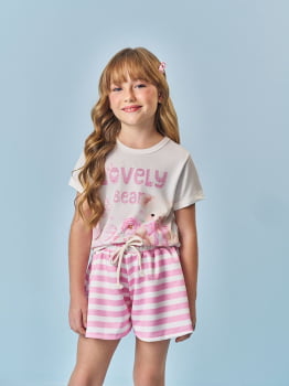 CONJUNTO INFANTIL CINTI BLUSA ESTAMPA LOVELY BEAR E SHORT LISTRADO - 12721 CONJUNTO INFANTIL CINTI BLUSA ESTAMPA LOVELY BEAR E SHORT LISTRADO - 12721