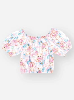 CONJUNTO INFANTIL CINTI BLUSA ESTAMPA FLORAL COM URSINHO E SHORT - 12719