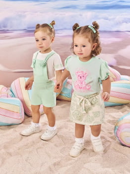 CONJUNTO INFANTIL CINTI BLUSA ESTAMPA WONDERFUL E SHORT- SAIA EM MOLETOM LINHO - 10480