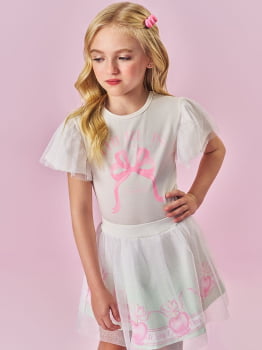 CONJUNTO INFANTIL CINTI BLUSA ESTAMPADA E SAIA EM TULE COM BRILHO - 12734 CONJUNTO INFANTIL CINTI BLUSA ESTAMPADA E SAIA EM TULE COM BRILHO - 12734