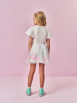 CONJUNTO INFANTIL CINTI BLUSA ESTAMPADA E SAIA EM TULE COM BRILHO - 12734 CONJUNTO INFANTIL CINTI BLUSA ESTAMPADA E SAIA EM TULE COM BRILHO - 12734