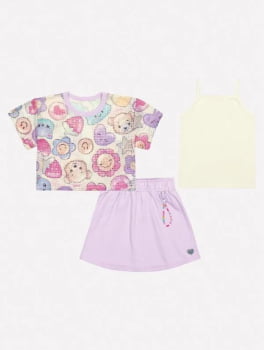 CONJUNTO INFANTIL CINTI BLUSA SOBREPOSIÇÃO E SHORT - SAIA - 12293